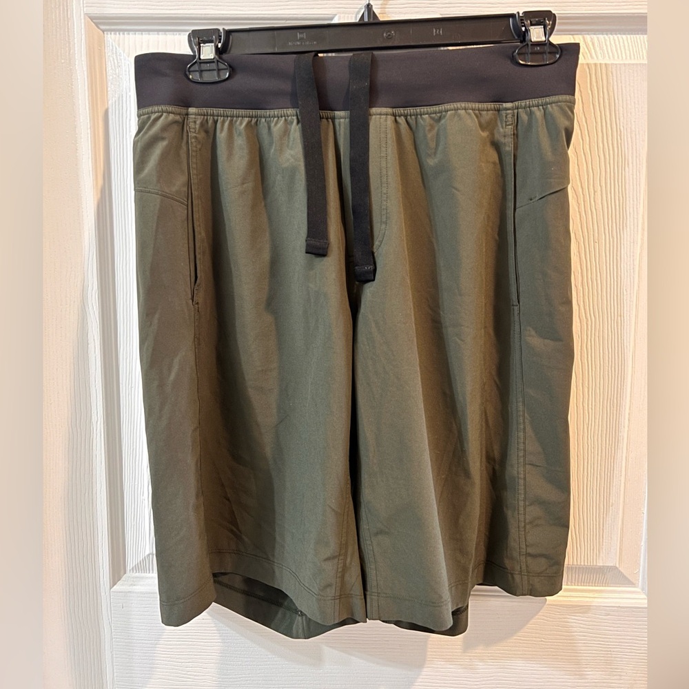 lululemon athletica Olive Green Athletic Shorts with Black Waistband